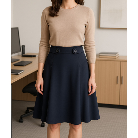 Karen Millen Navy Blue A-Line Flared Skirt US 6 | Button Waist Detail | Elegant - Picture 1 of 13